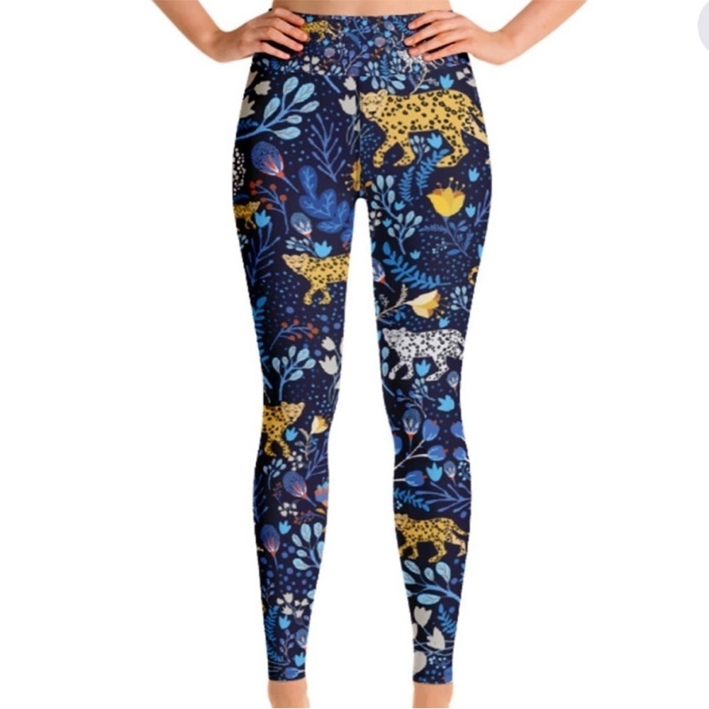 NWOT Jessie Zhao New York High Waist Yoga Workout Leggings Blue Leopard Medium